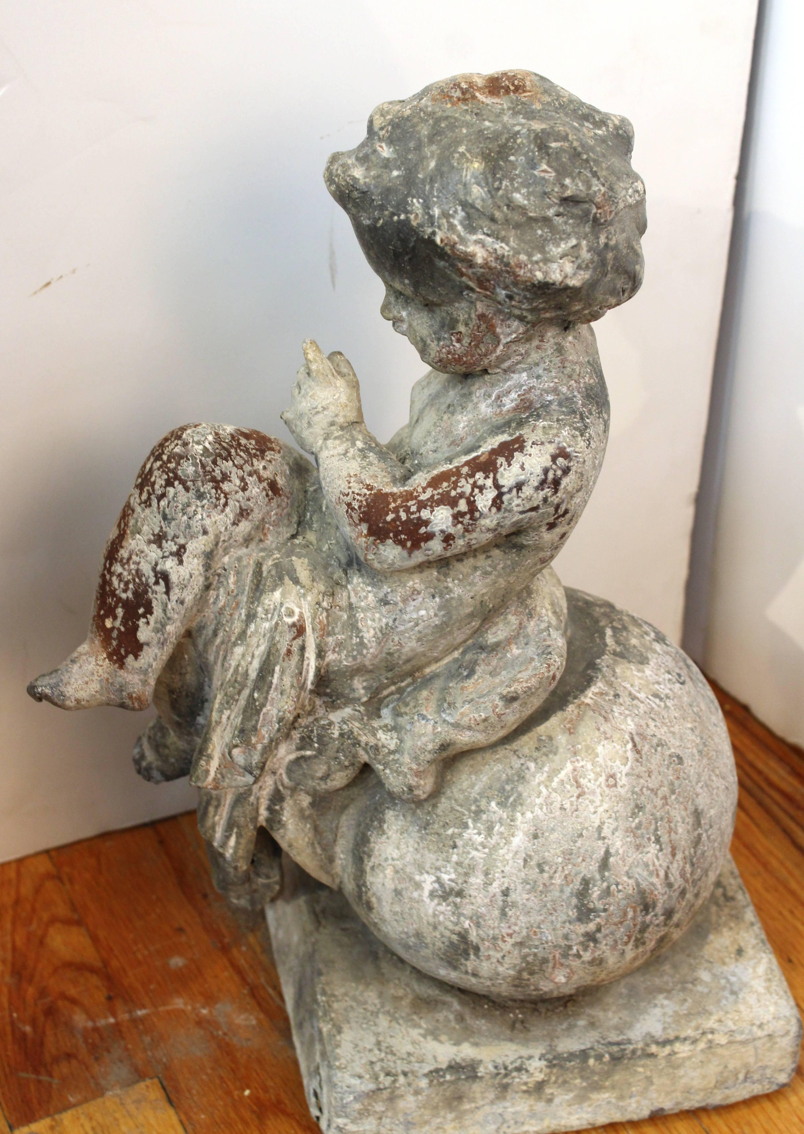 Victorian Cast Iron Fountain of Woman with an Urn and Two Putti In Good Condition In Astoria, NY