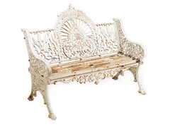 Victorian Cast Iron Garden Bench, Ornate Decoration, Old Painted Finish