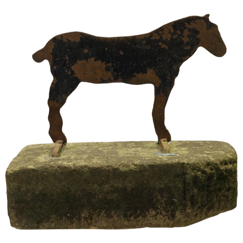 Victorian Cast Iron Horse Boot Scraper on Original Yorkshire Stone Base, c.1890