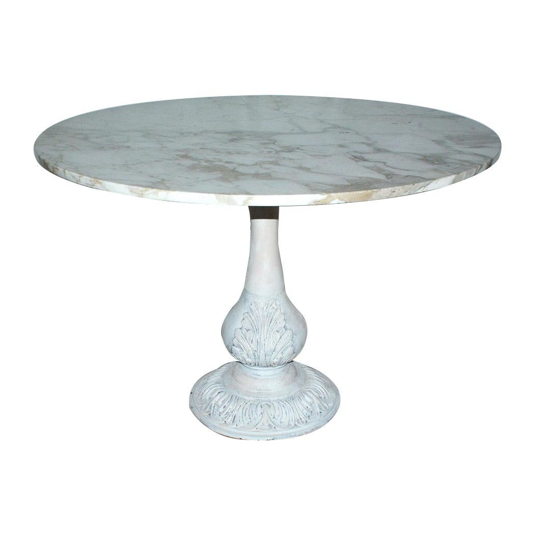 Victorian Cast Iron Pedestal Dining Table with Round Marble Top