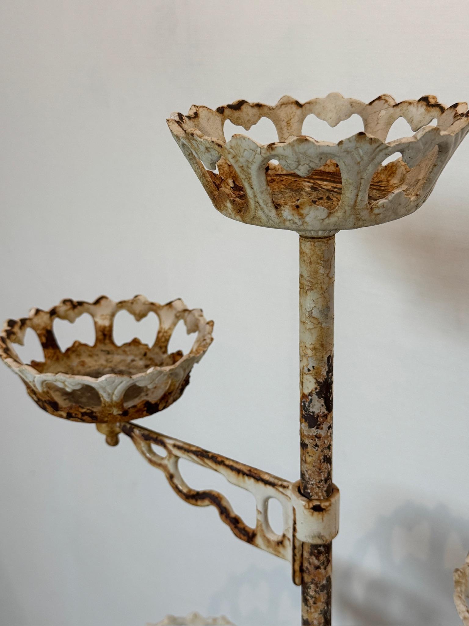 Hand-Crafted Victorian Cast Iron Revolving Arm Plant Stand — Ornate & Versatile Display Piece For Sale