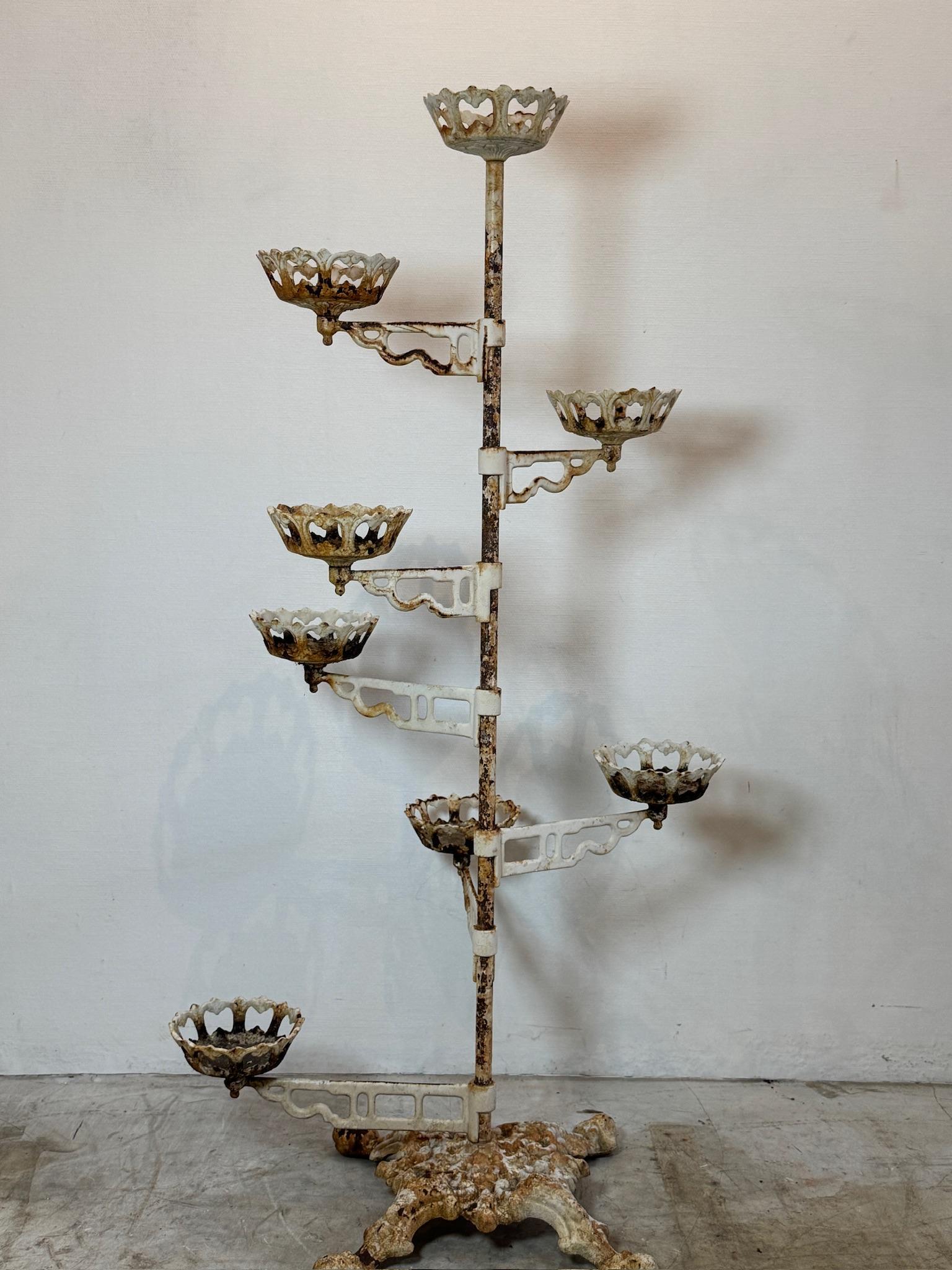 19th Century Victorian Cast Iron Revolving Arm Plant Stand — Ornate & Versatile Display Piece For Sale