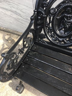 Victorian Cast Iron Three Paneled Ornate Garden Bench with Pine Slat Seat