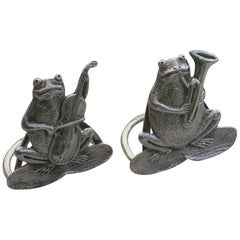 Vintage Victorian Cast Silver Frog Band Menu Holders, Samuel Jacob, London, 1899-1900