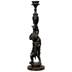 Victorian Casted Iron Candlestick with Bears