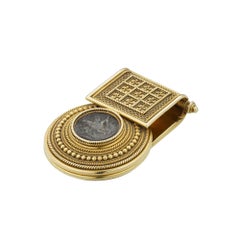 Victorian Castellani Bulla Bronze Medallion Gold Pendant