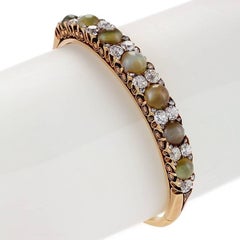 Victorian Cat's Eye and Diamond Bangle Bracelet