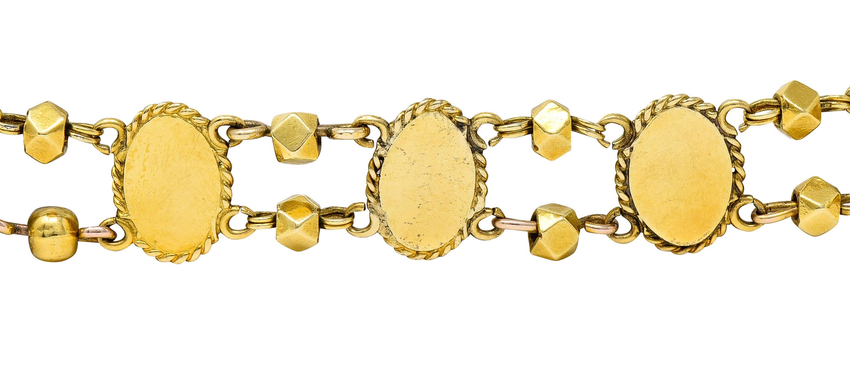 Women's or Men's Victorian Cat's Eye Chrysoberyl 18 Karat Yellow Gold Link Bracelet
