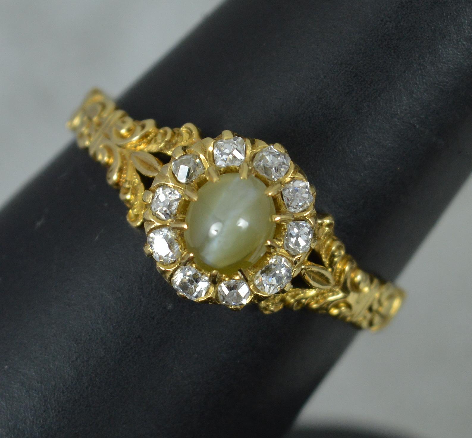 Victorian Cats Eye Chrysoberyl and Old Cut Gold 18ct Gold Cluster Ring 5