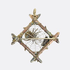 Victorian Cat's Eye Ruby and Diamond Spider Web Brooch