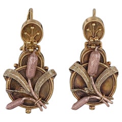 Victorian Cattail Earrings of 14k Gold