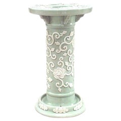 Antique Victorian Celadon and Porcelain Umbrella Stand