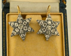 Victorian Celestial 8.0 Ct. Old Mine Diamond Star Earrings 14 KT Silver