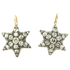 Victorian Celestial 8.0 Ct. Old Mine Diamond Star Earrings 14 KT Silver