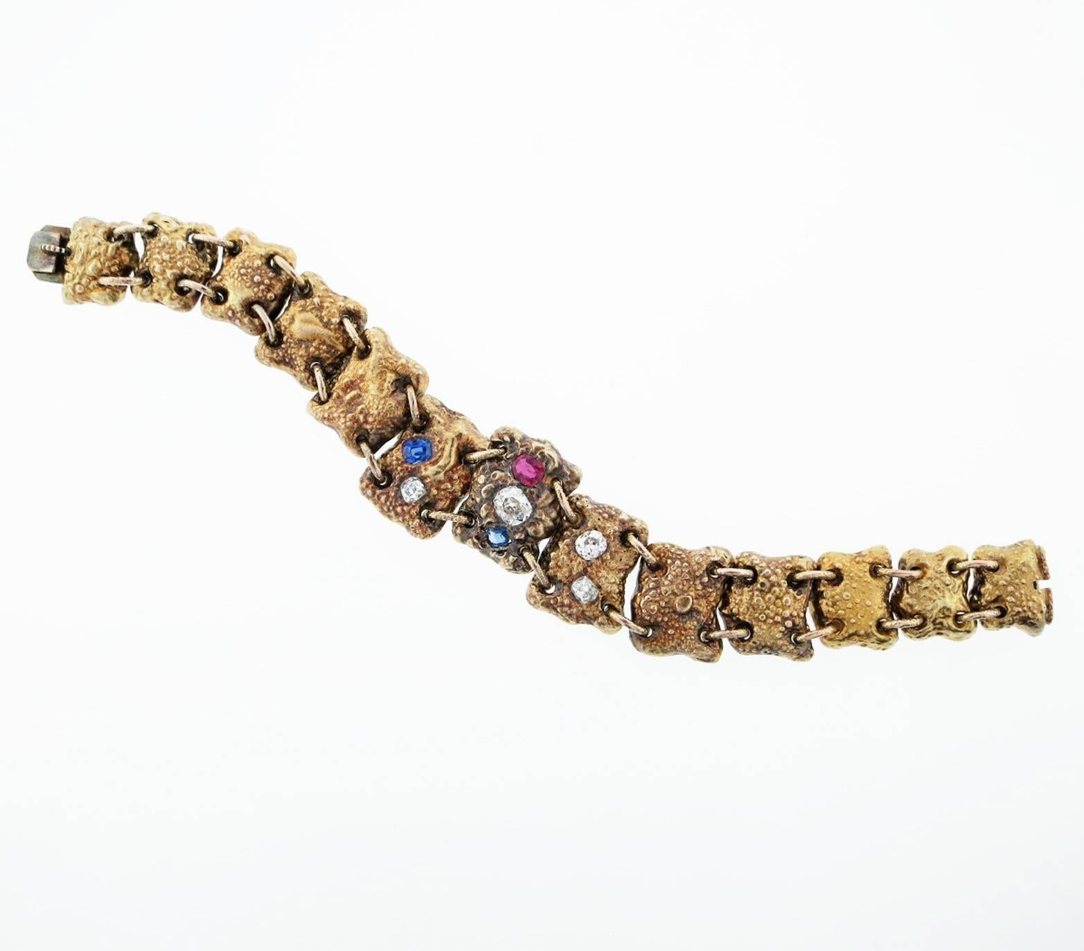 Victorian Centennial Ruby Diamond and Sapphire Bracelet, circa 1876 In Good Condition For Sale In Lambertville, NJ