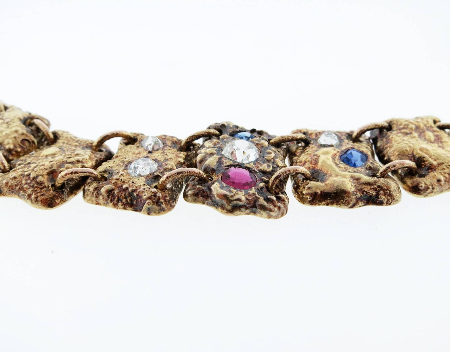 Women's Victorian Centennial Ruby Diamond and Sapphire Bracelet, circa 1876 For Sale