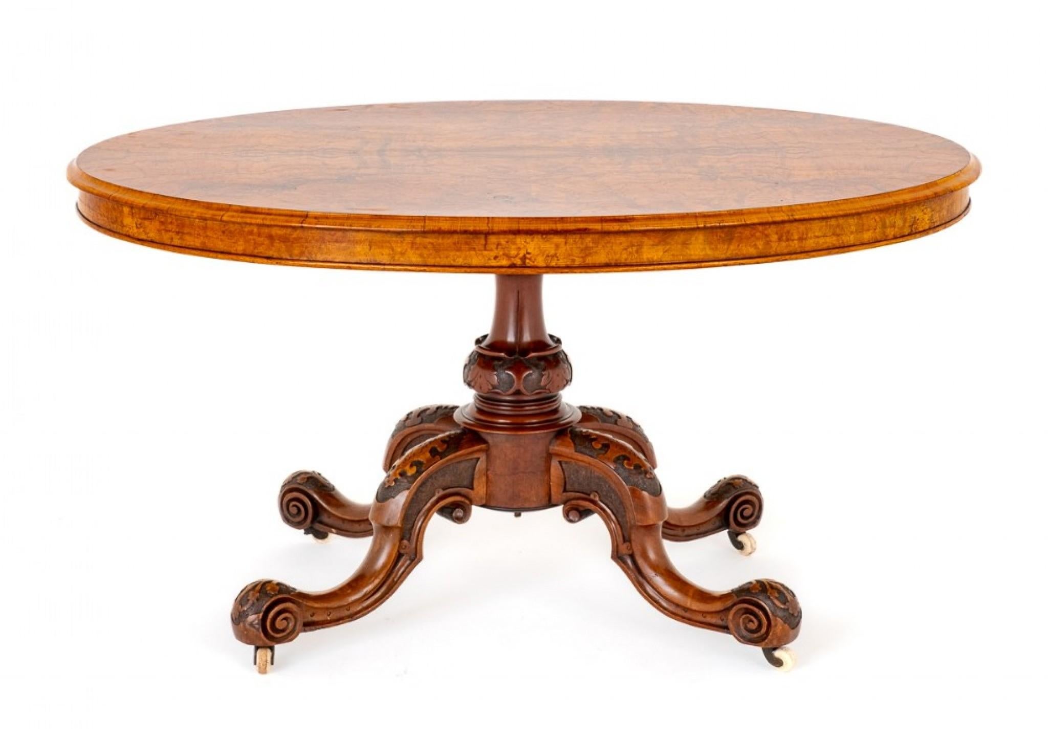 Victorian Centre Table Antique Burr Walnut, 1860 1