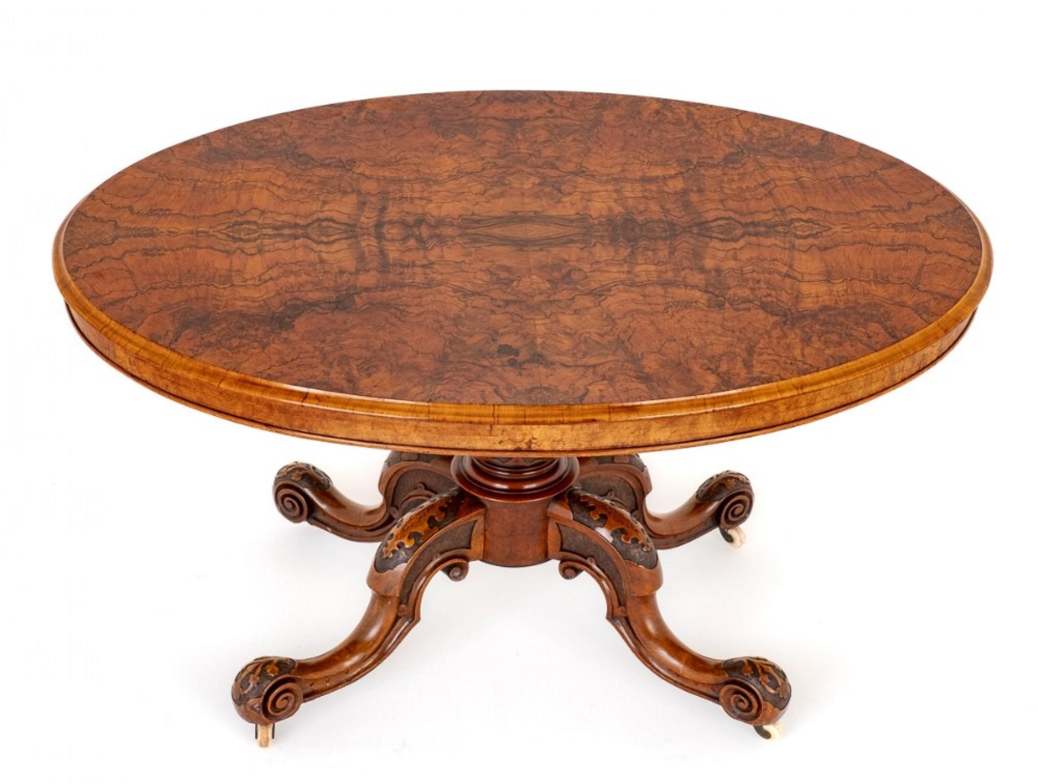Victorian Centre Table Antique Burr Walnut, 1860 2