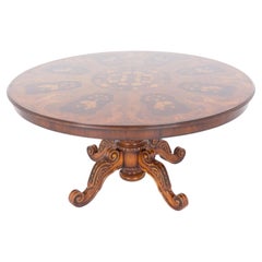 Victorian Centre Table Marquetry Inlay Quadrafoil Base Revival