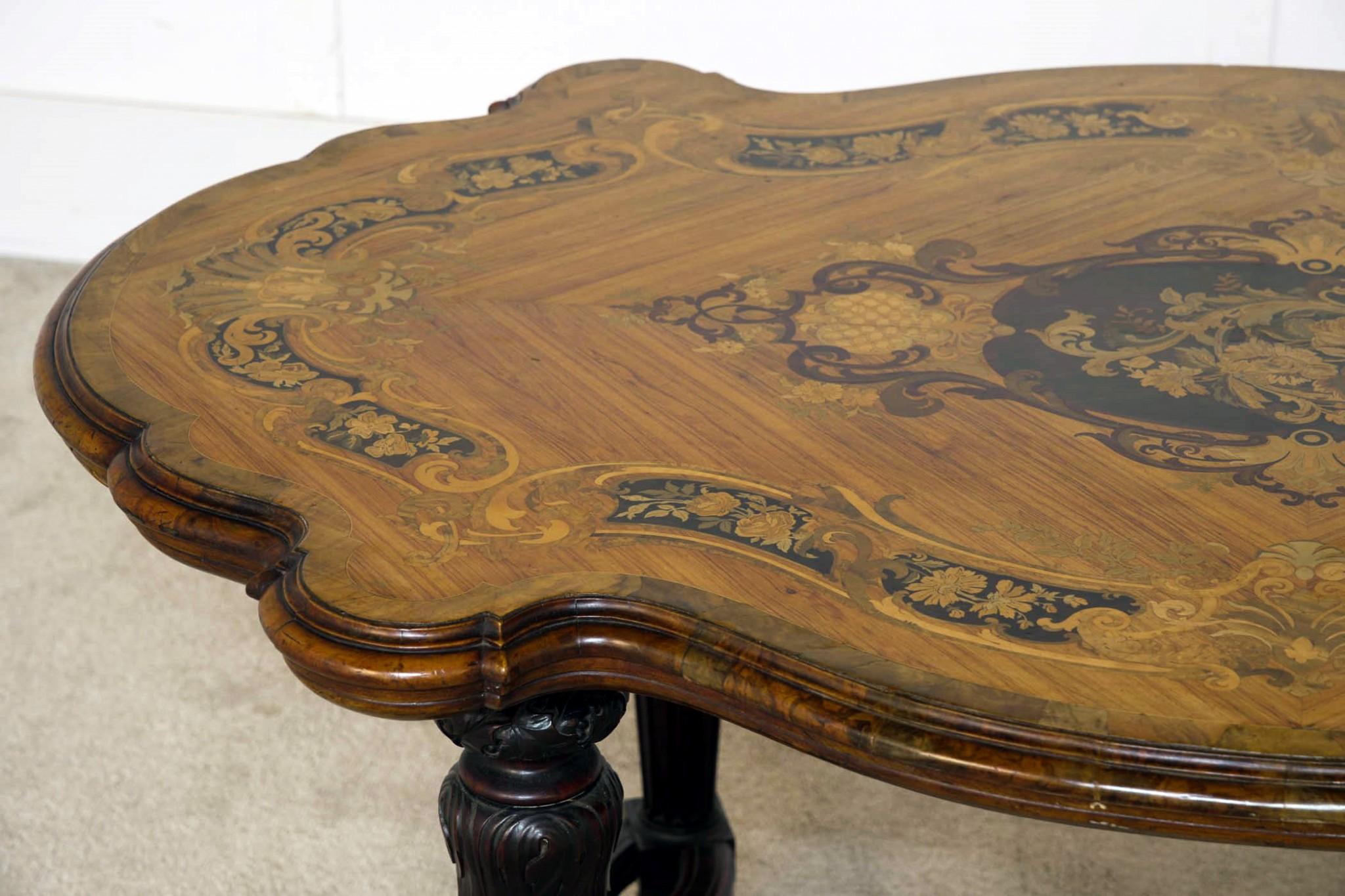 Victorian Centre Table Marquetry Inlay Walnut 1880 For Sale 2