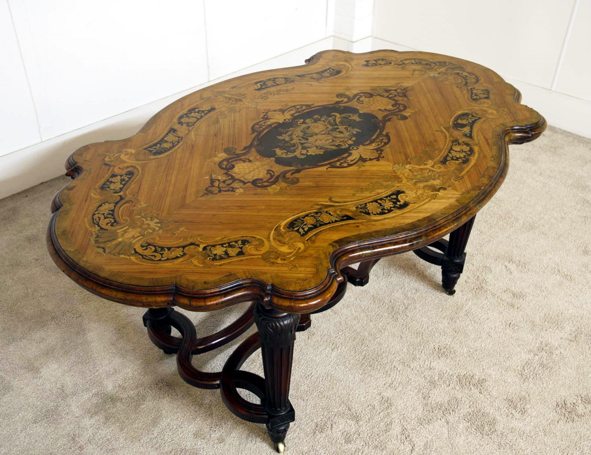 Victorian Centre Table Marquetry Inlay Walnut 1880 For Sale 3