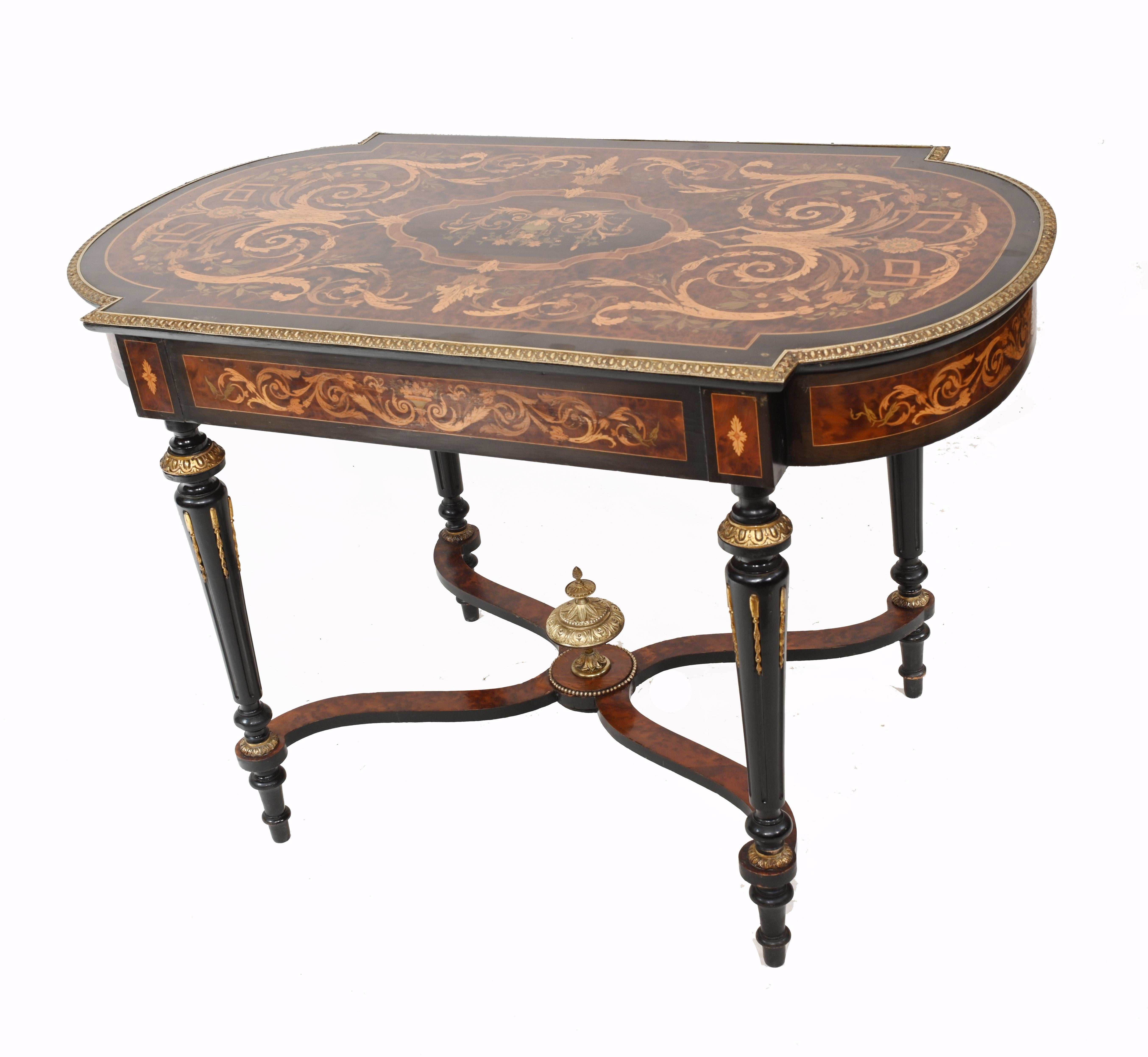 Victorian Centre Table Marquety Inlay Antique 1880 5