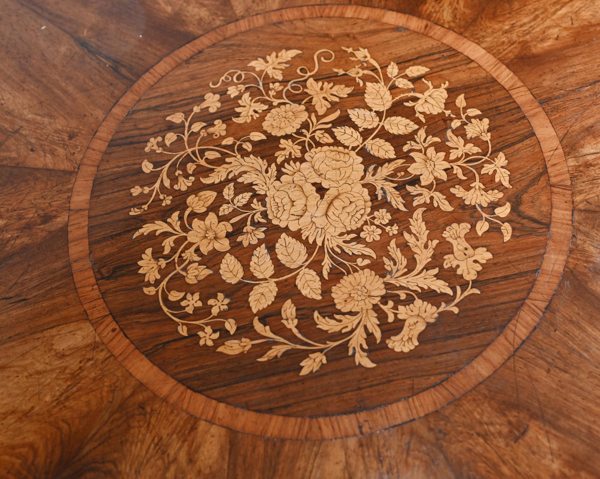 Victorian Centre Table Walnut Marquetry Inlay, 1830 2