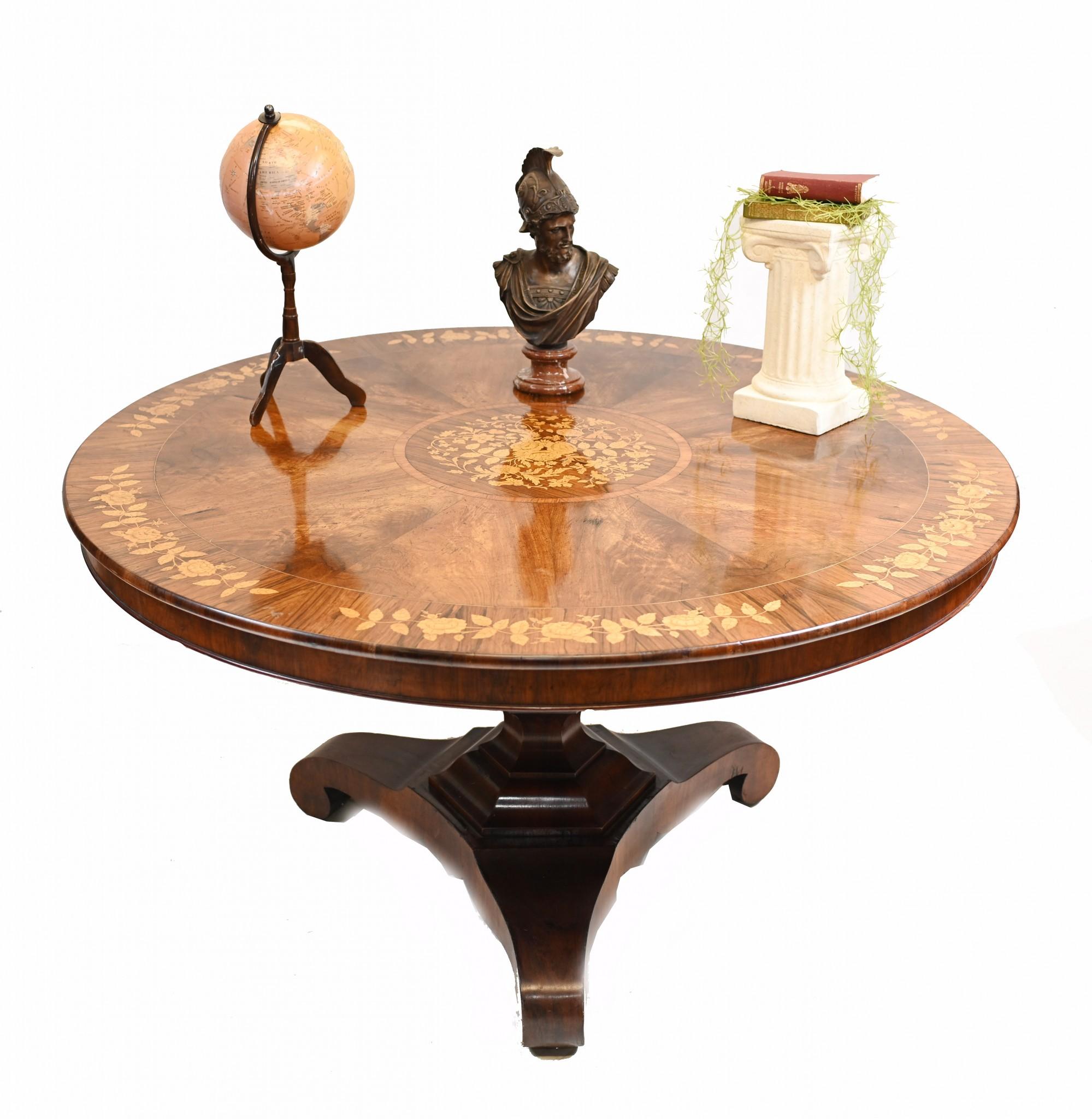 Victorian Centre Table Walnut Marquetry Inlay, 1830 3