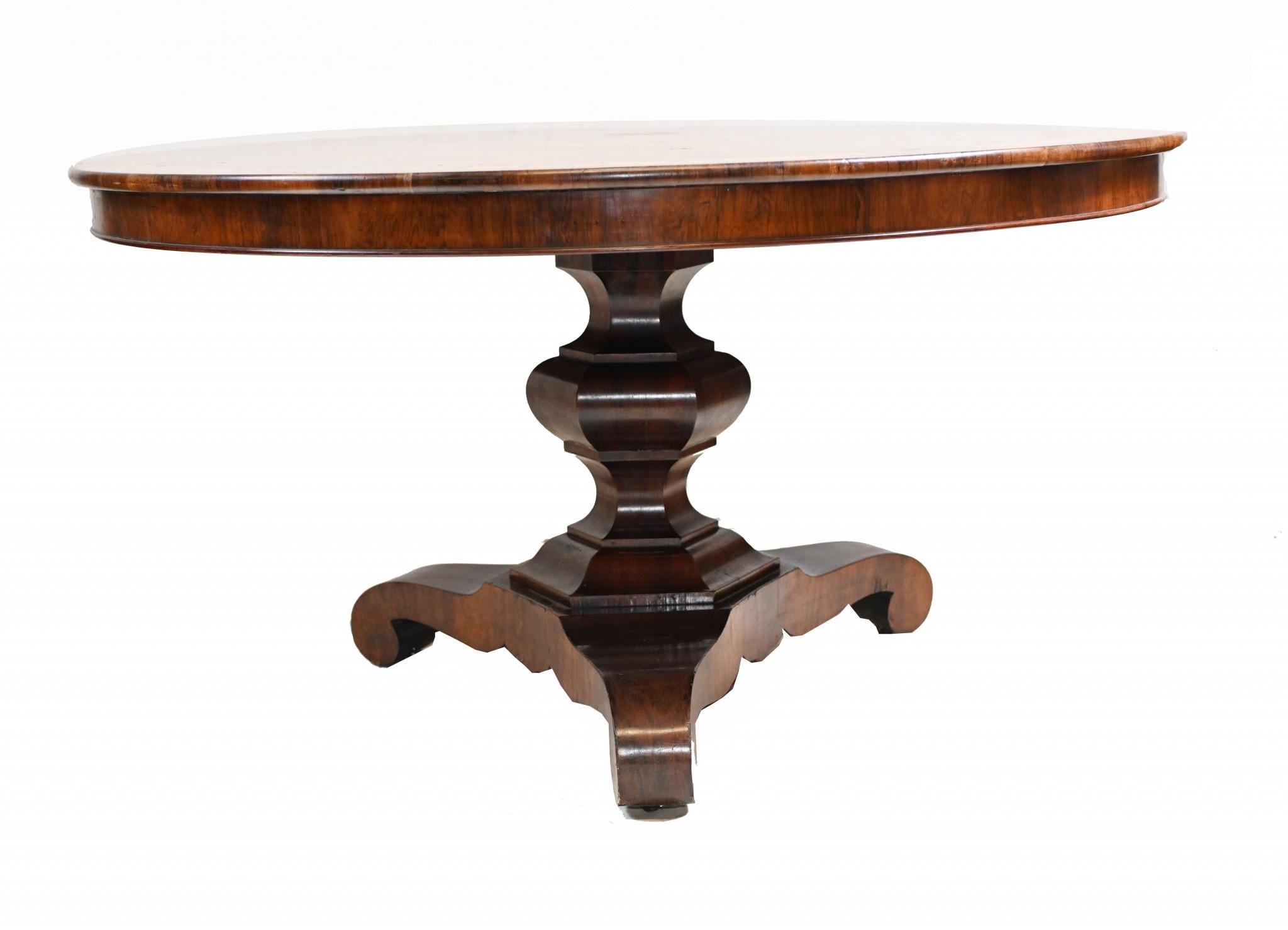 Victorian Centre Table Walnut Marquetry Inlay, 1830 4