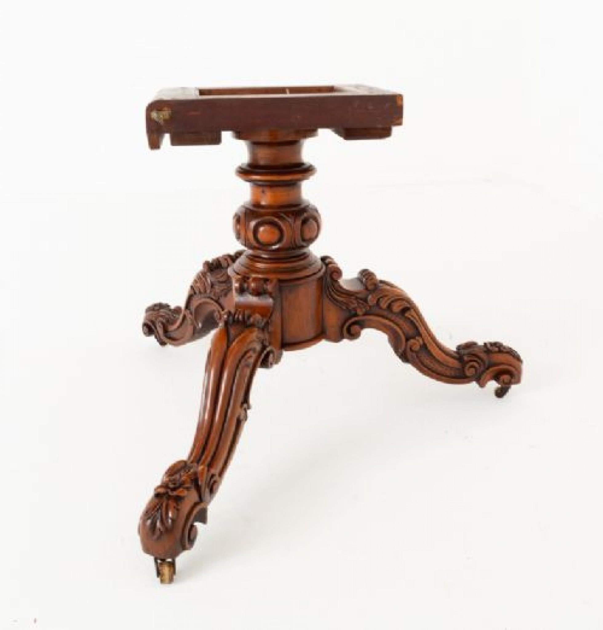 Stunning quality burr walnut Victorian marquetry centre table.
List 1860
The table is raised upon a triform base with shaped and heavily carved legs and a turned and carved column.
The top of the table having a wide floral marquetry band, wonderful