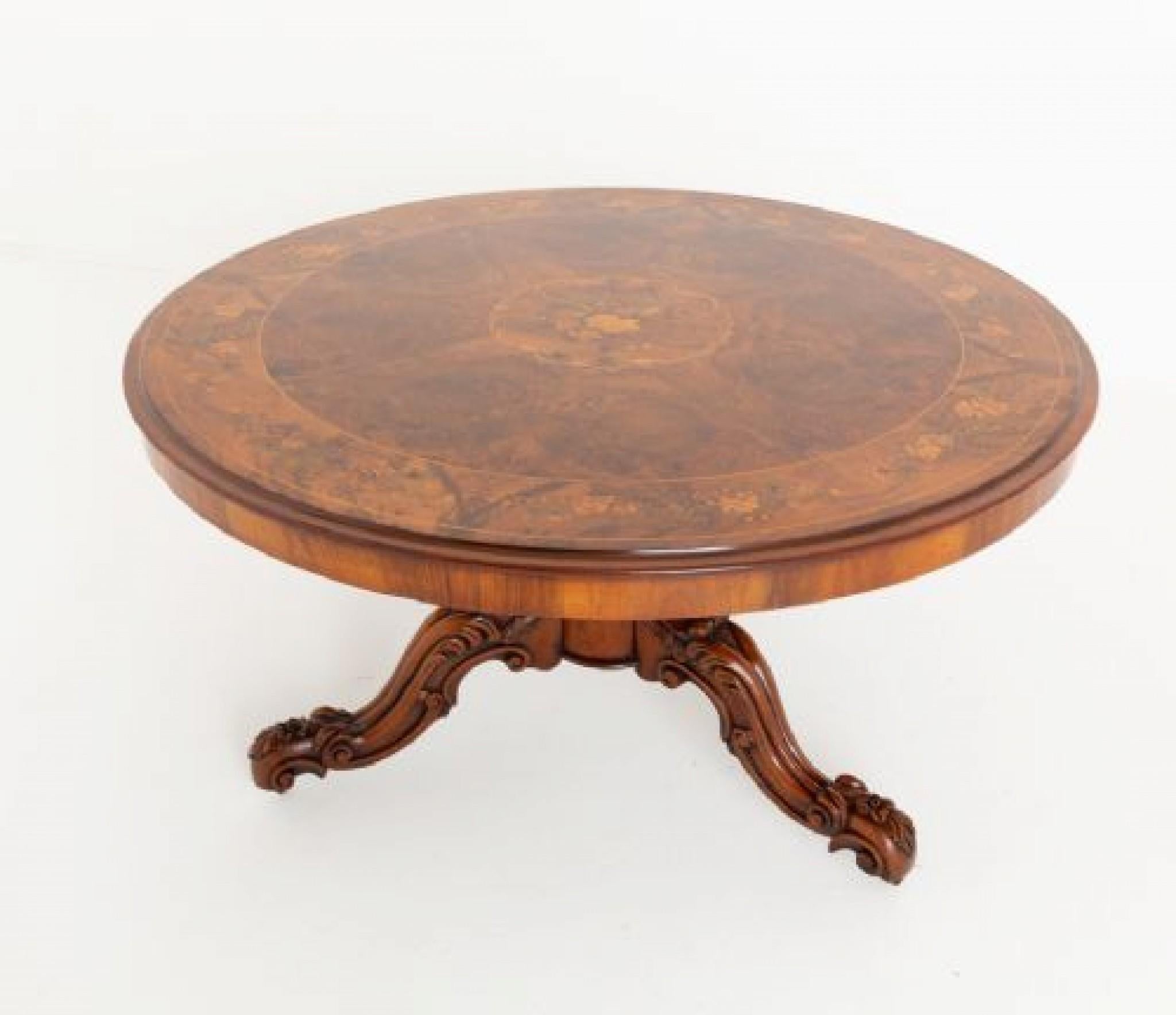 Victorian Centre Table Walnut Marquetry Inlay 1860 For Sale 1