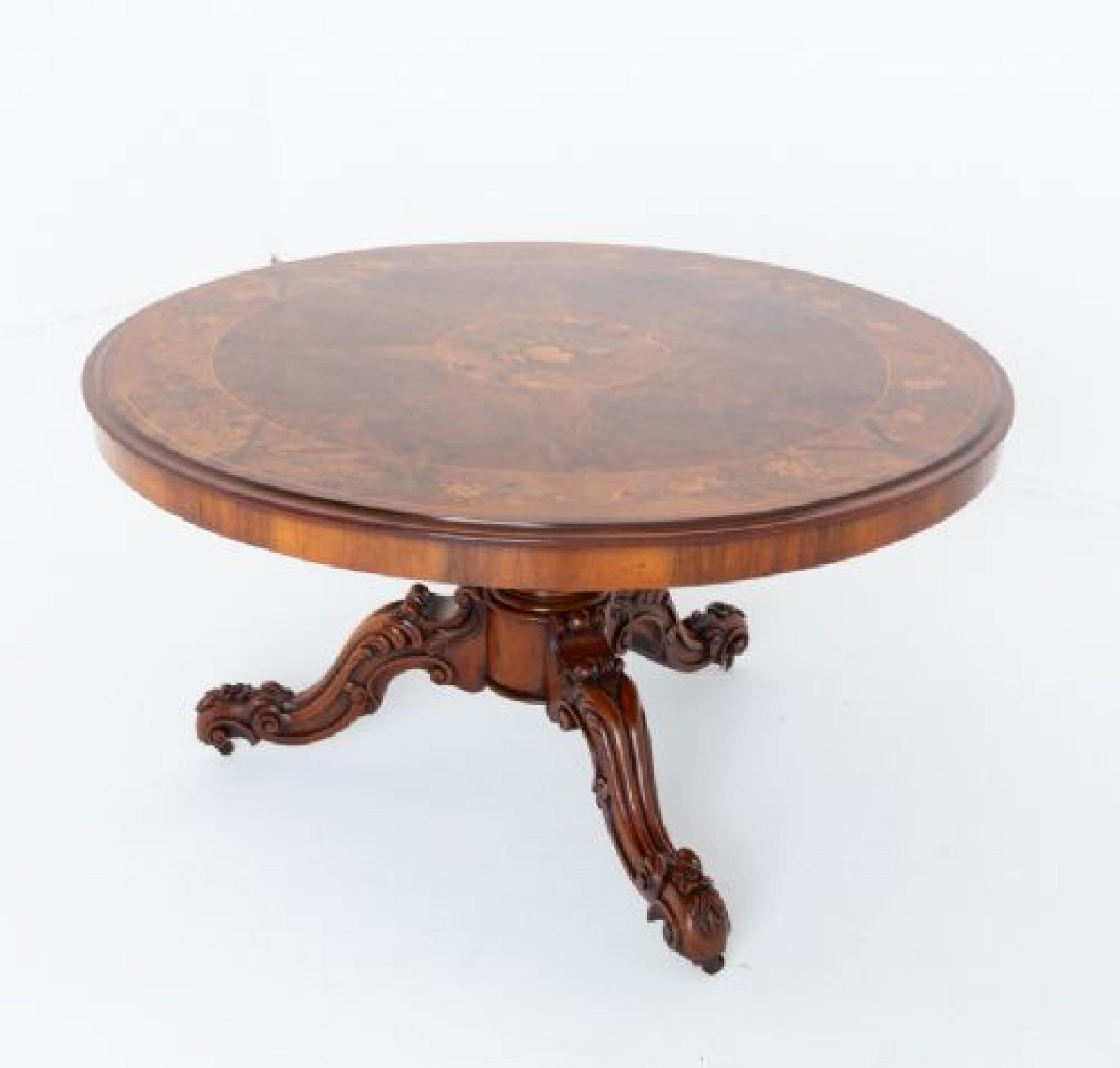 Victorian Centre Table Walnut Marquetry Inlay 1860 For Sale 4