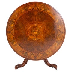 Victorian Centre Table Walnut Marquetry Inlay 1860
