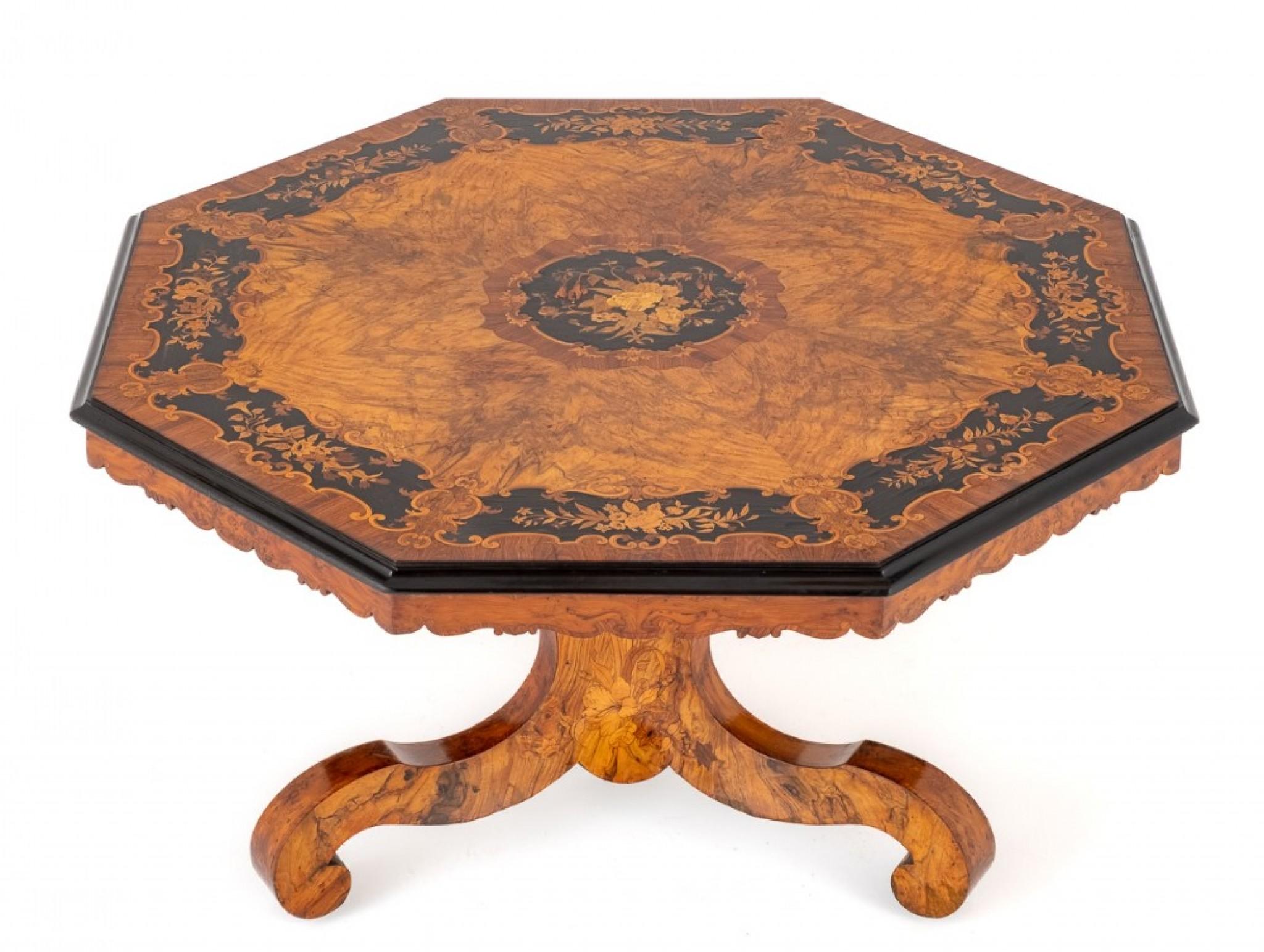 Victorian Centre Table Walnut Marquetry Inlay Baldock For Sale 6