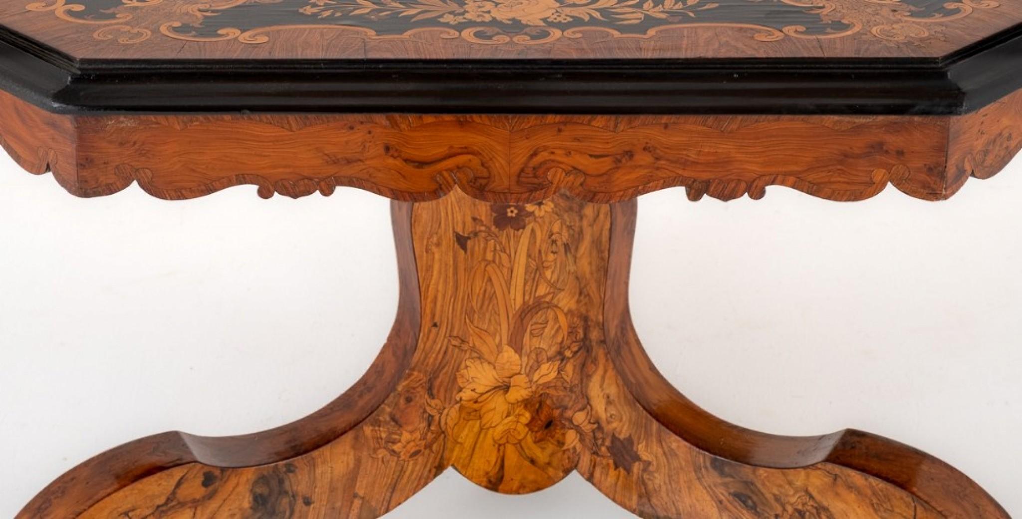 Viktorianischer Mitteltisch aus Nussbaum mit Intarsien, Baldock im Zustand „Gut“ im Angebot in Potters Bar, GB
