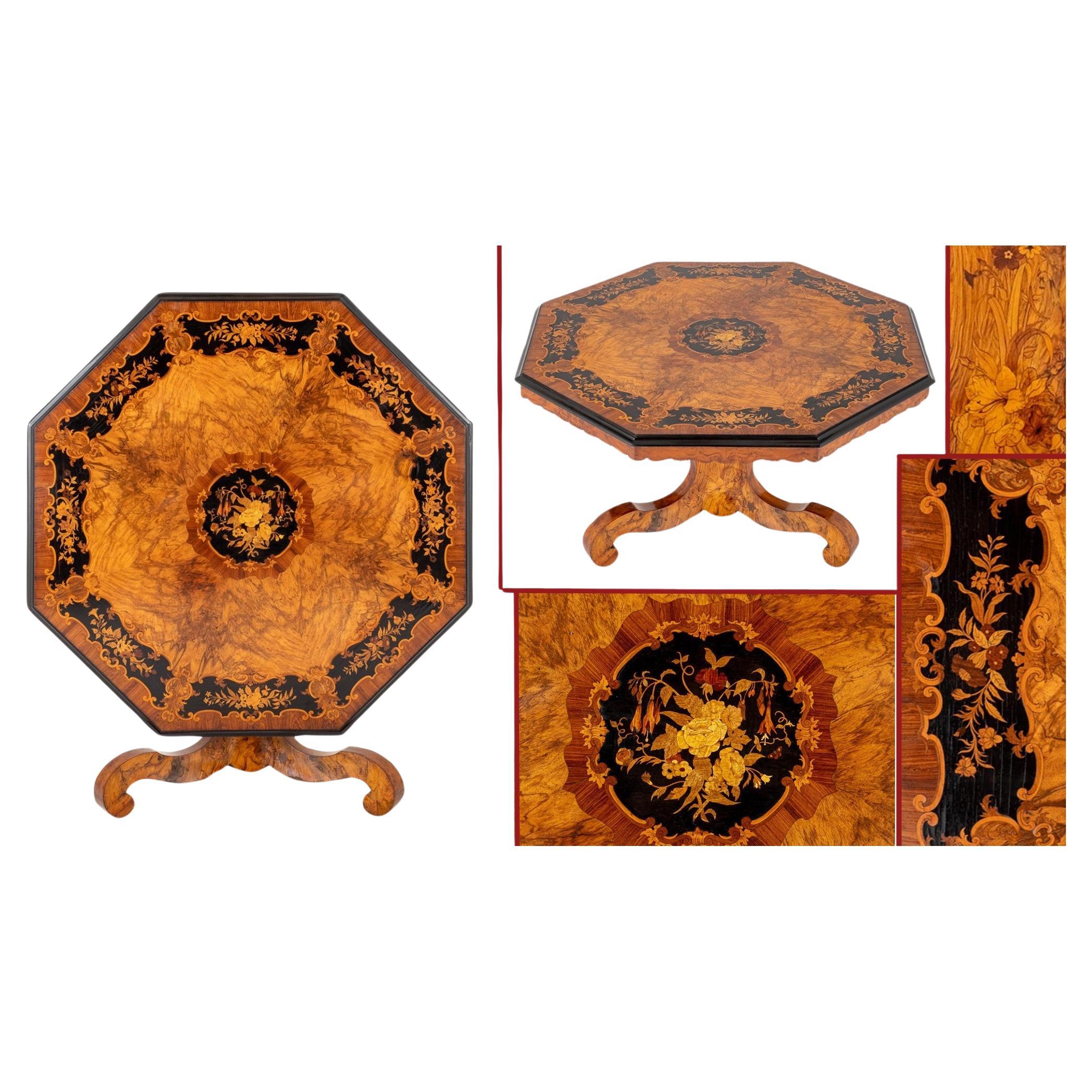 Victorian Centre Table Walnut Marquetry Inlay Baldock For Sale