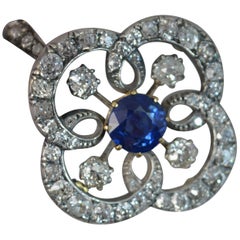 Victorian Cert No Heat Sapphire 2.5ct Old Cut Diamond Pendant 18ct Gold Pendant