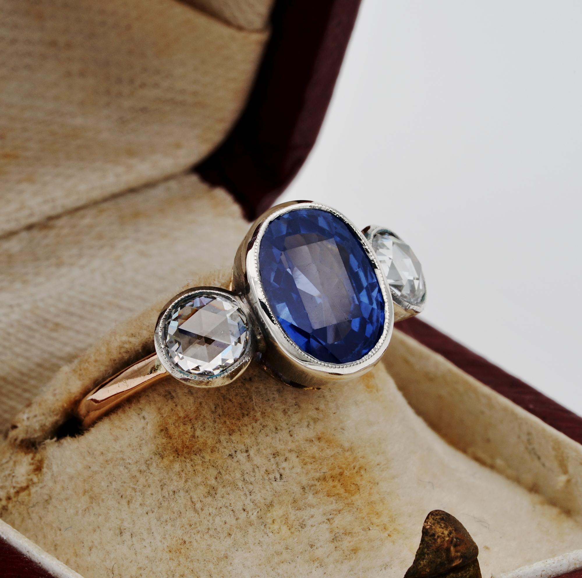 Women's Victorian Certified 3.59 Ct No Heat Ceylon Sapphire 1.0 Ct Diamond Trilogy Ring