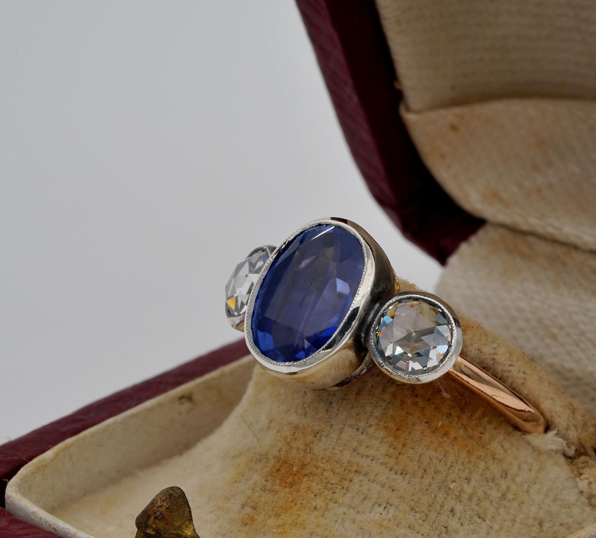 Victorian Certified 3.59 Ct No Heat Ceylon Sapphire 1.0 Ct Diamond Trilogy Ring 2