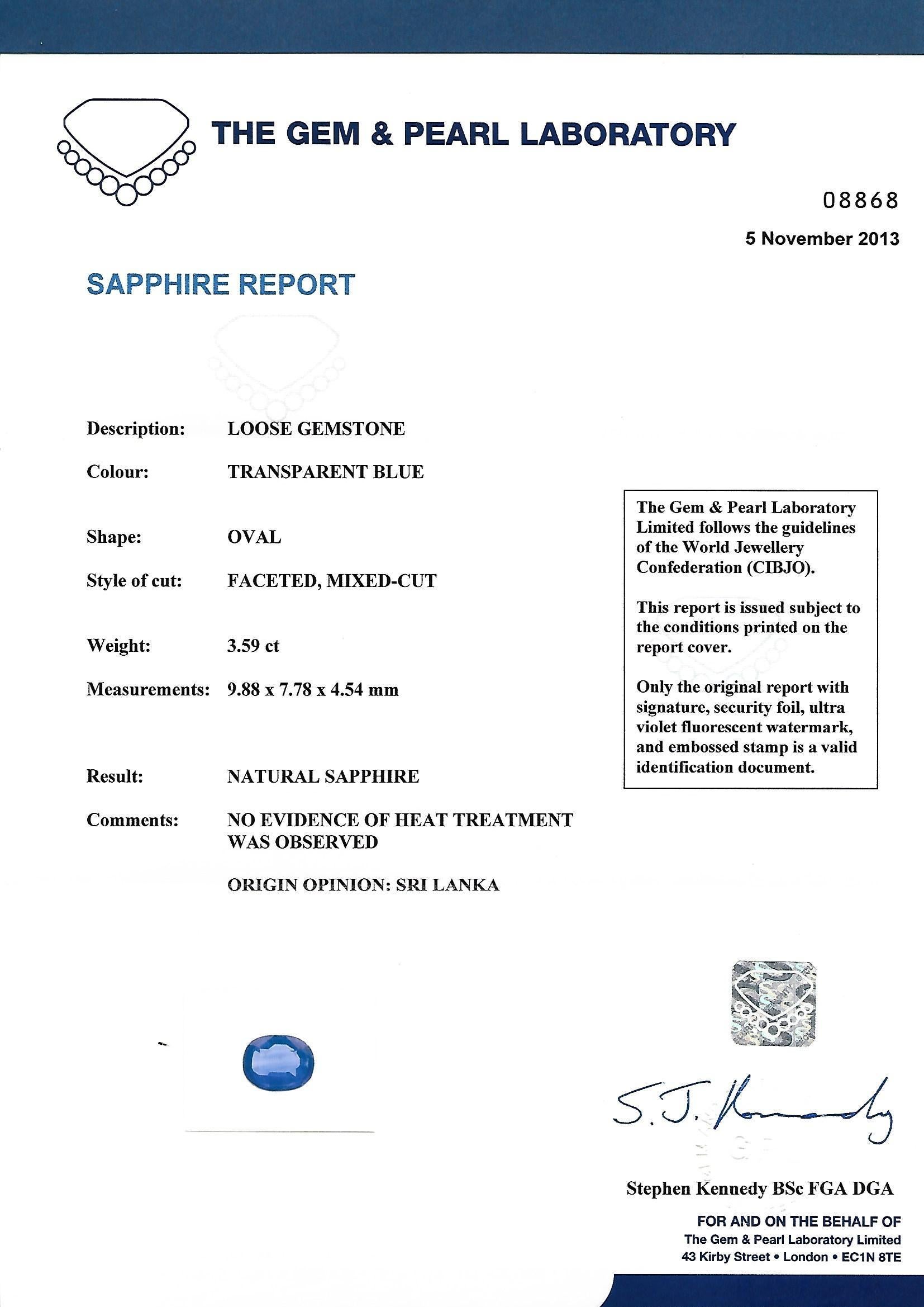 Victorian Certified 3.59 Ct No Heat Ceylon Sapphire 1.0 Ct Diamond Trilogy Ring 5
