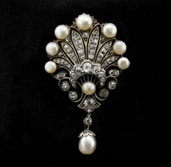 Victorian Certified Natural Pearl 1.60 Ct Diamond Brooch