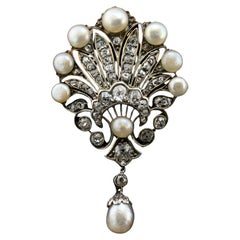 Victorian Certified Natural Pearl 1.60 Ct Diamond Brooch
