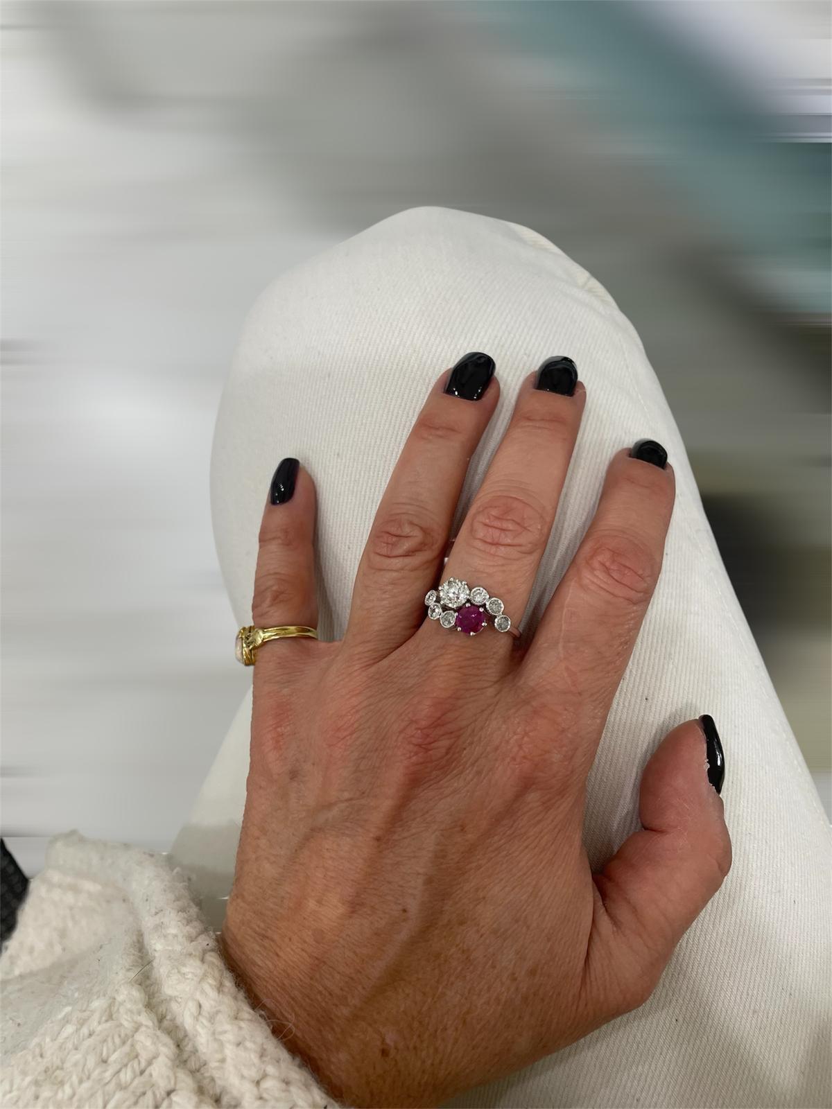Victorian Certified Natural Unheated Ruby Diamond Vous et Moi Ring For Sale 4