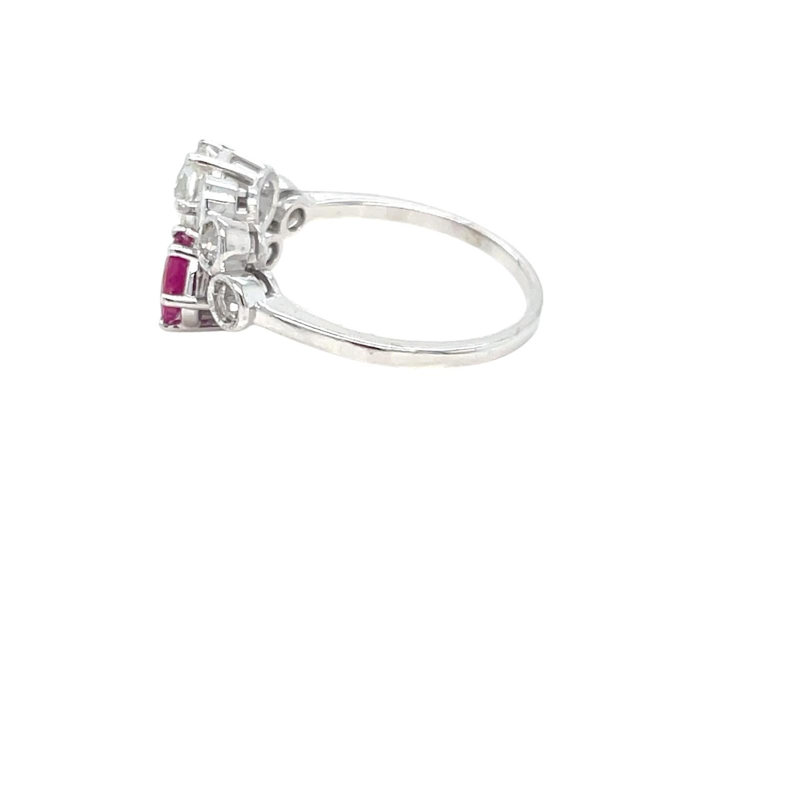 Art Nouveau Victorian Certified Natural Unheated Ruby Diamond Vous et Moi Ring For Sale