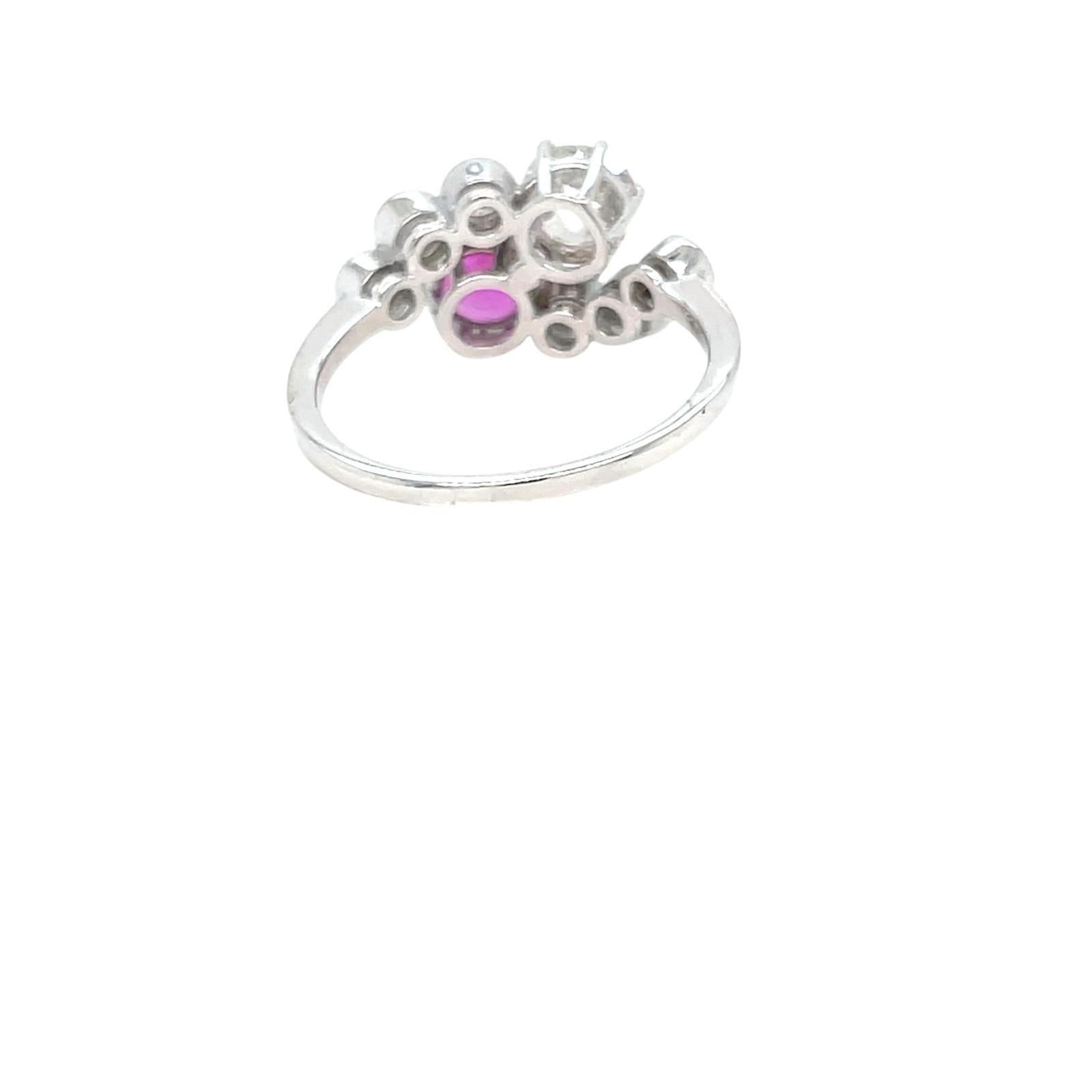 Old Mine Cut Victorian Certified Natural Unheated Ruby Diamond Vous et Moi Ring For Sale