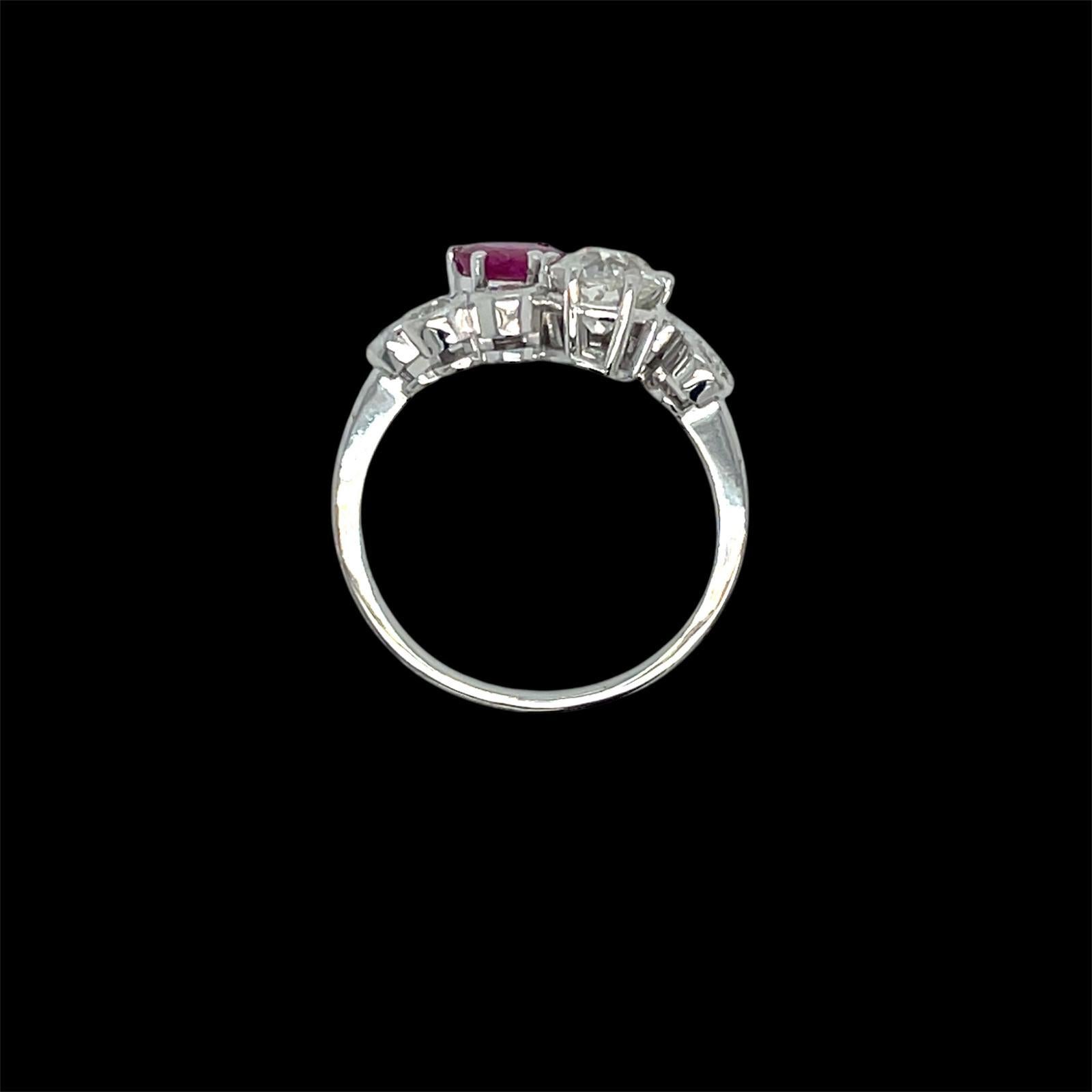 Victorian Certified Natural Unheated Ruby Diamond Vous et Moi Ring For Sale 1