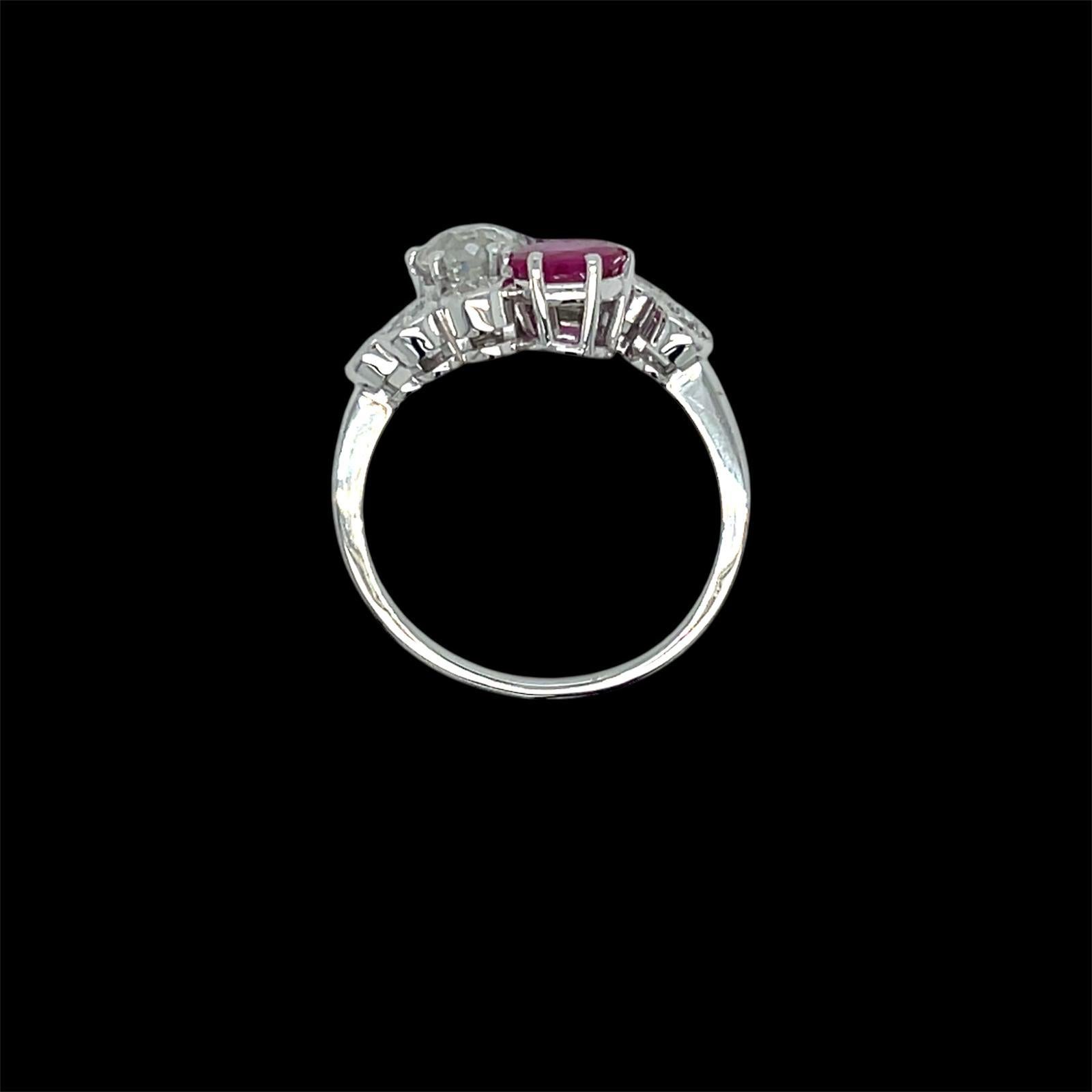Victorian Certified Natural Unheated Ruby Diamond Vous et Moi Ring For Sale 2