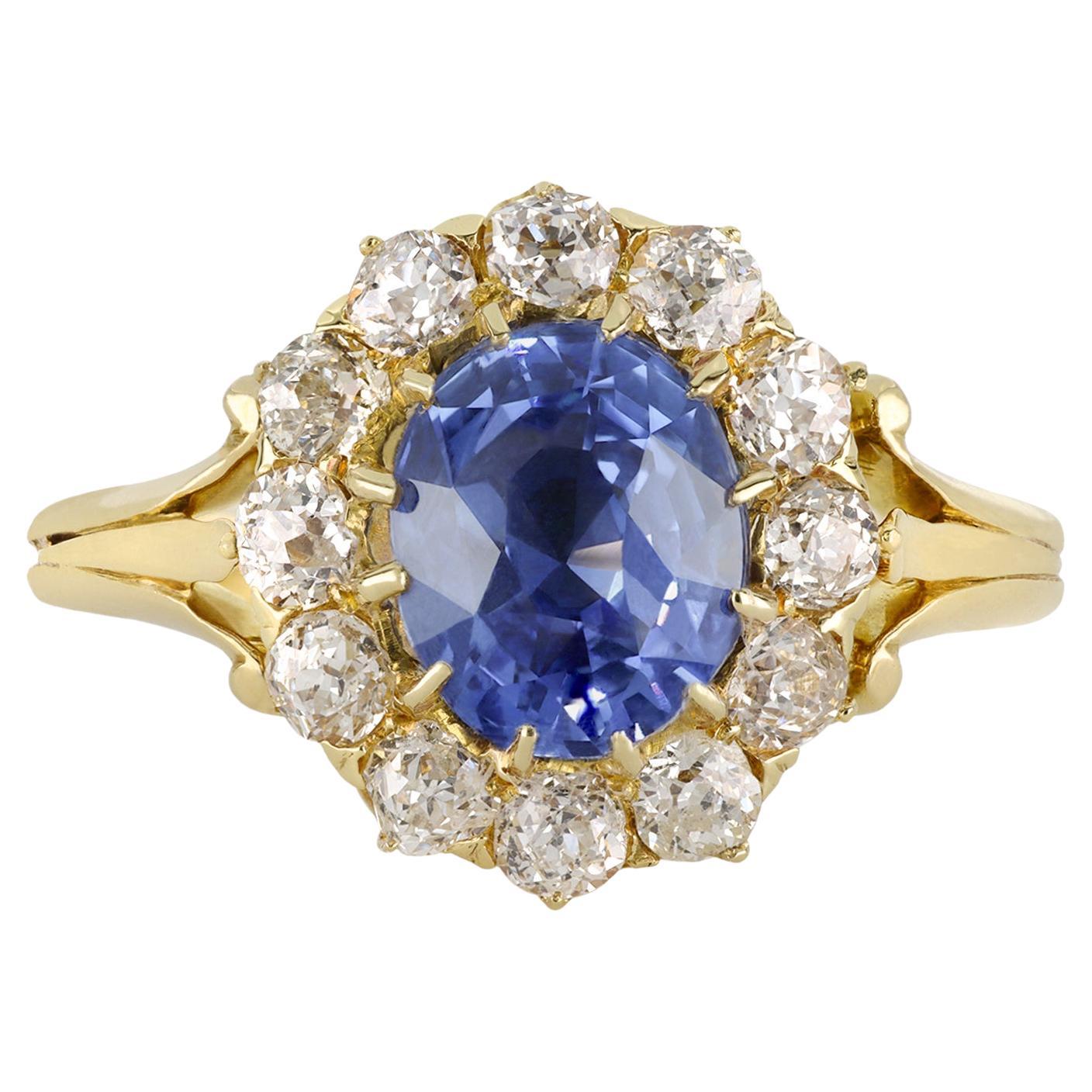 Edwardian Natural Ceylon Sapphire and Diamond Coronet Cluster Ring ...