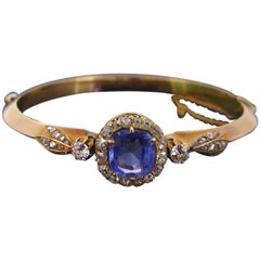 Victorian Ceylon Sapphire Diamonds Gold Bracelet Bangle