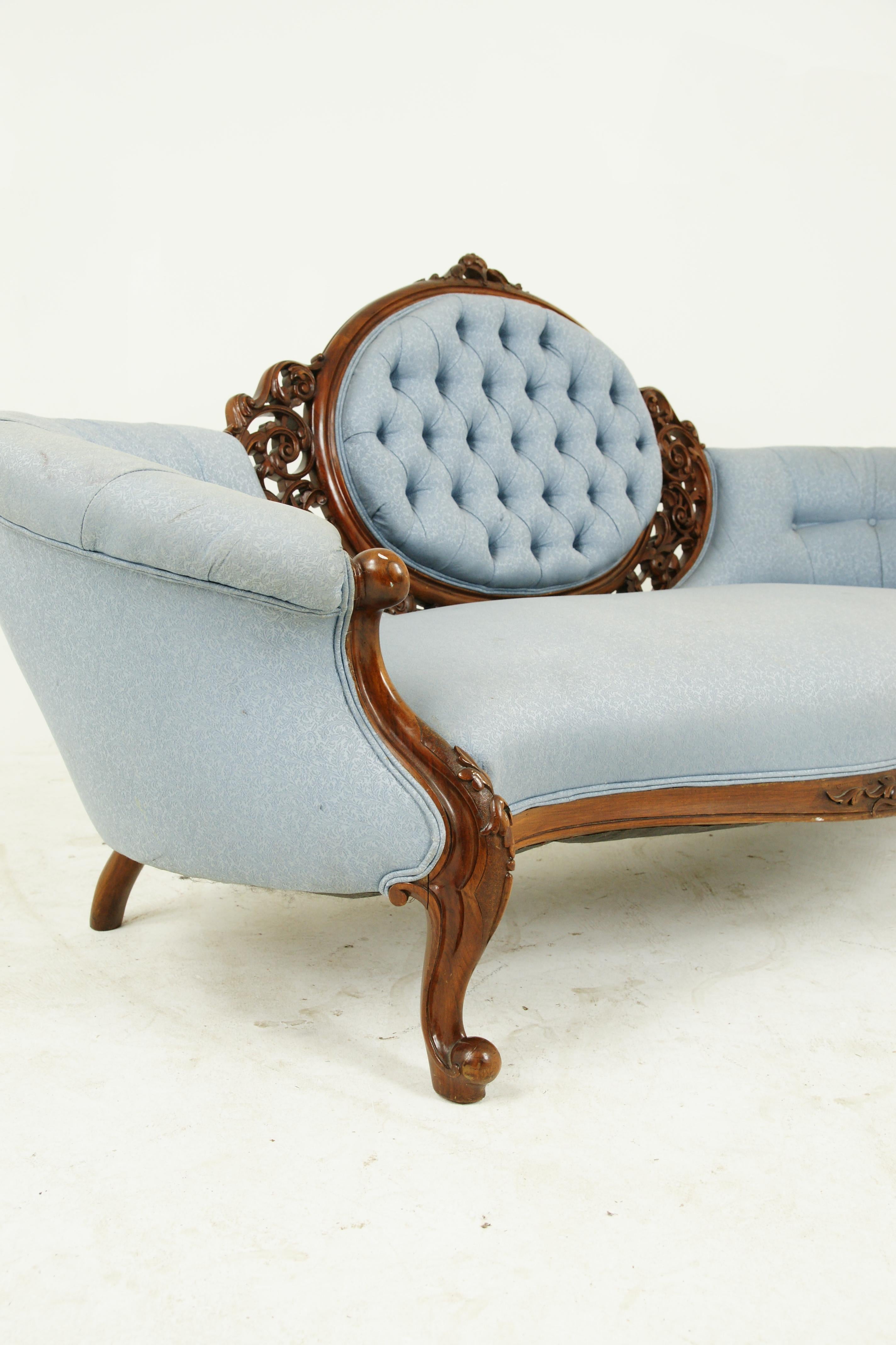 Walnut Antique Chaise Lounge, Victorian Loveseat, Vintage Settee, Scotland, 1870, B1528